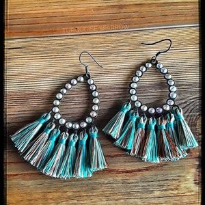Patina Teardrop Tassel Earrings